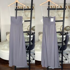 Fame And Partners Strapless Chiffon Maxi Gown Dress Gray Womens 2 New NWT
